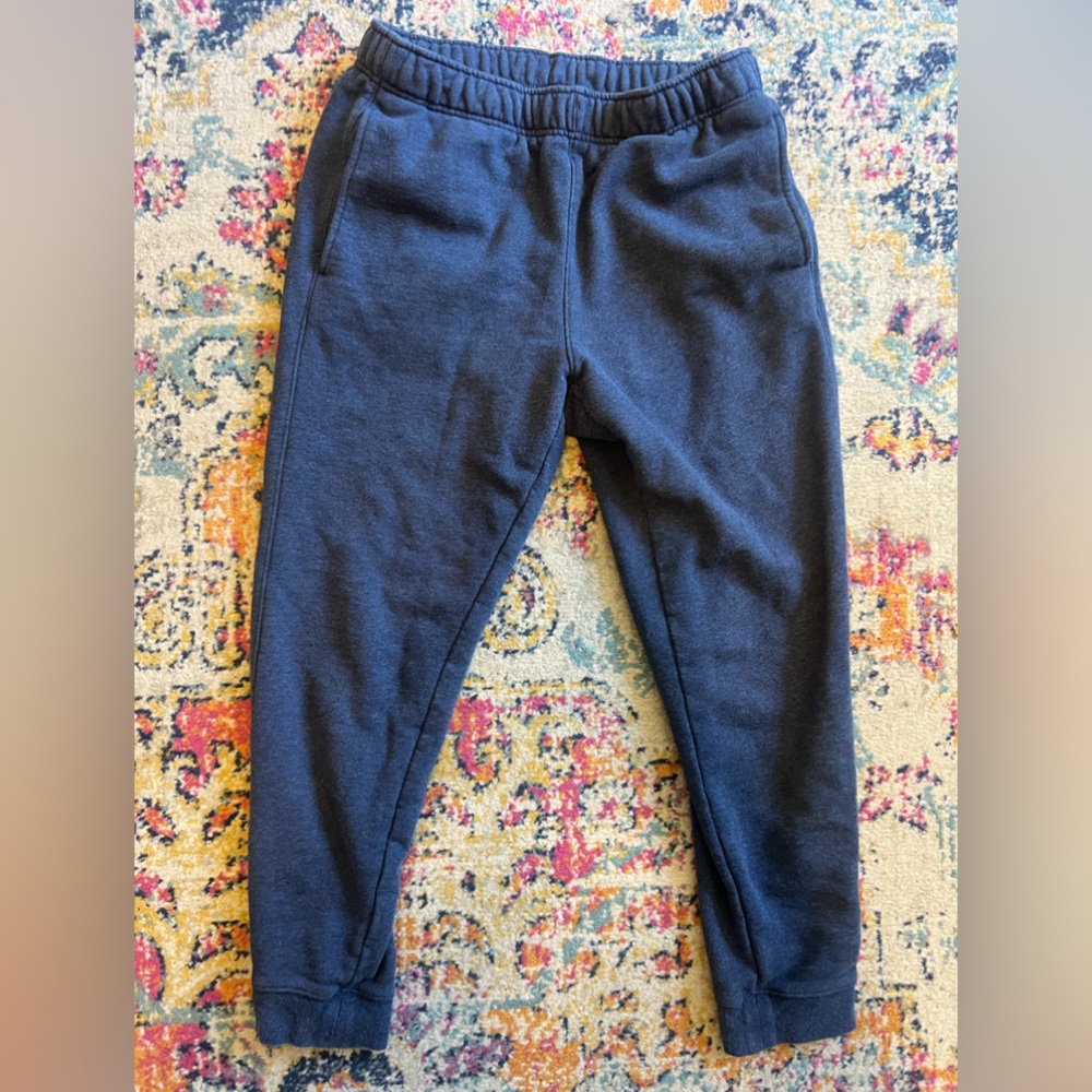 Men’s medium blue thick sweatpants cuffed ankle pockets joggers